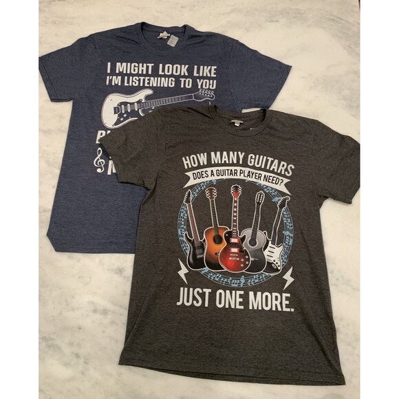 Guitar T-Shirts Mens M Set of Two Musician Gig Rock  Worn One Time Band Music - Picture 1 of 11